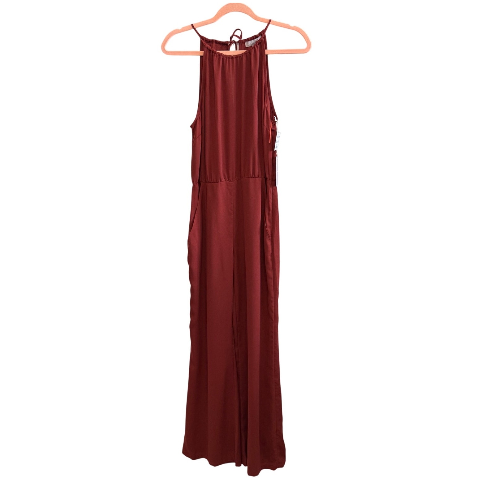 New Chelsea 28 Women's Burgundy Halter Neck One-Piece Jumpsuit Size Small — image 5 of 8